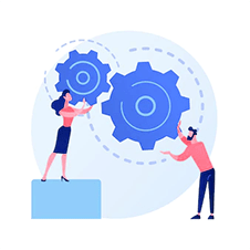 Personen arbeiten an Zahnrädern